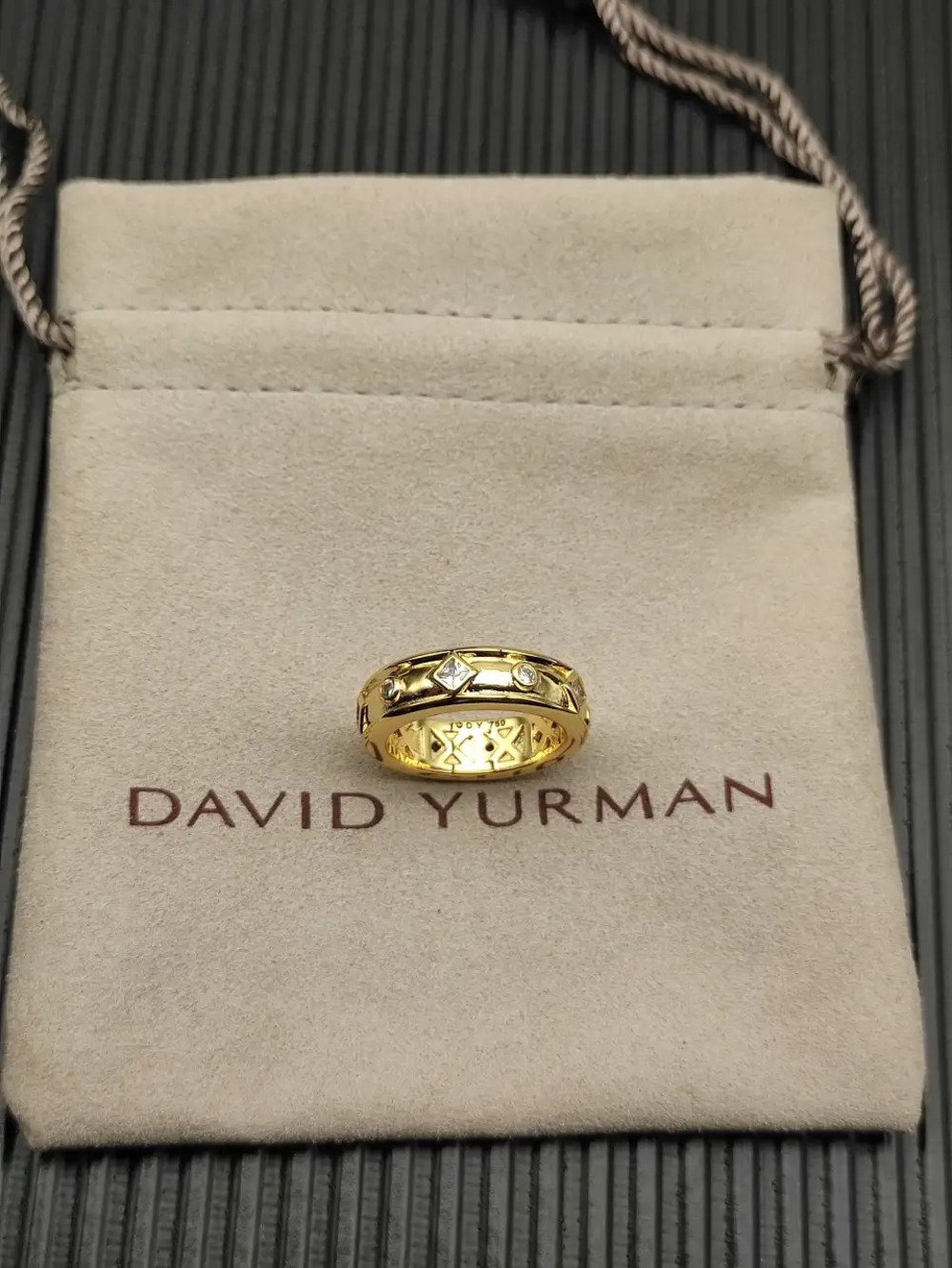 David Yurman gold ring with white diamonds